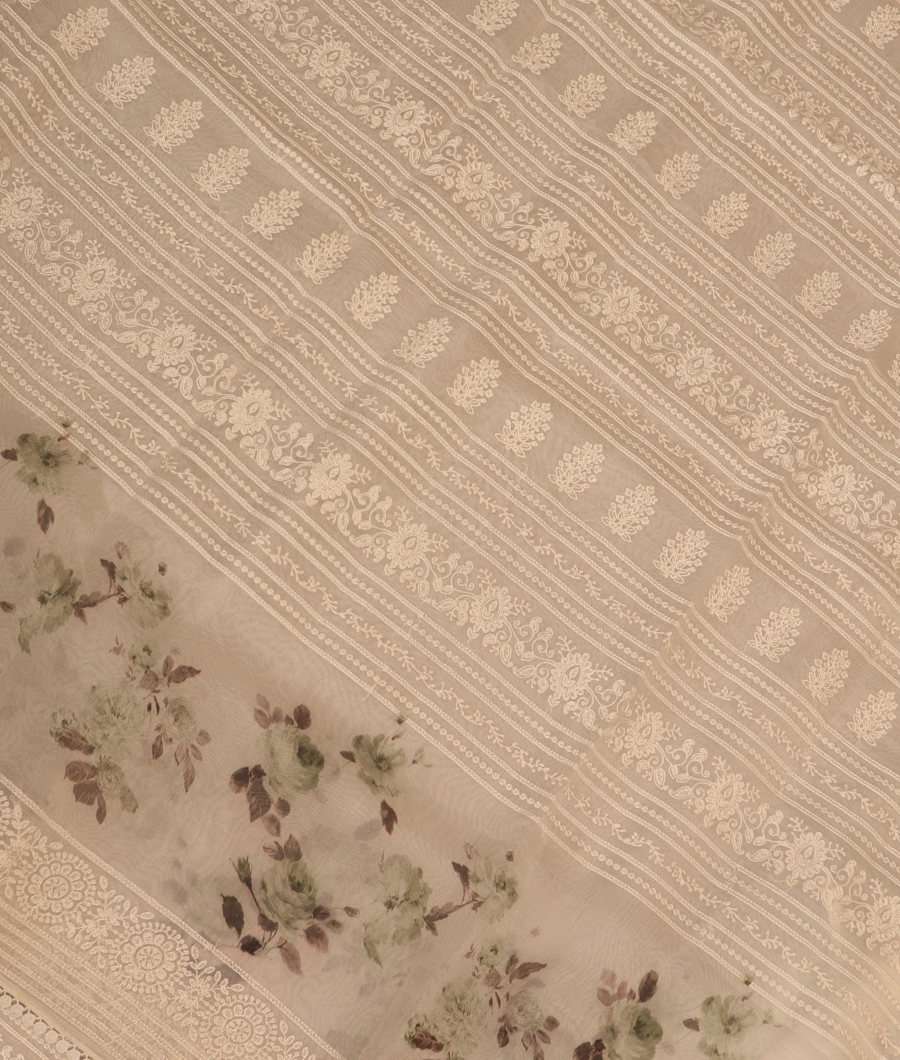 White Kora Organza Embroidery Saree T300072-image