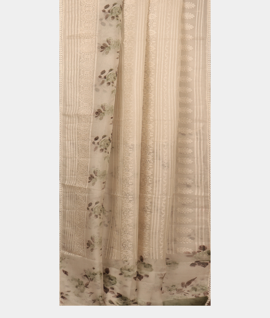 White Kora Organza Embroidery Saree T3000722