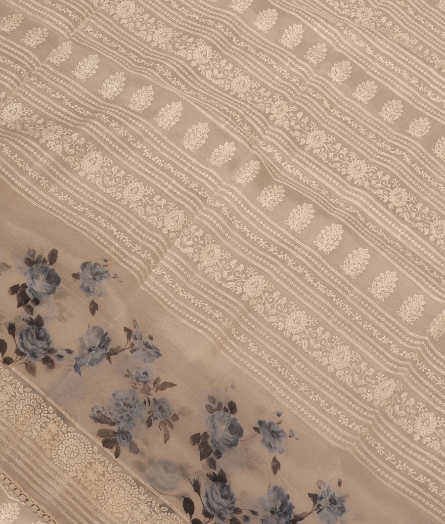 White Kora Organza Embroidery Saree T300074-image