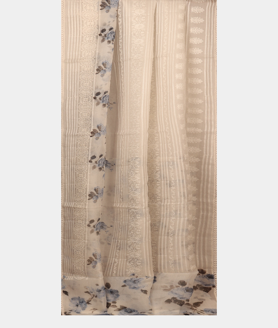 White Kora Organza Embroidery Saree T3000742