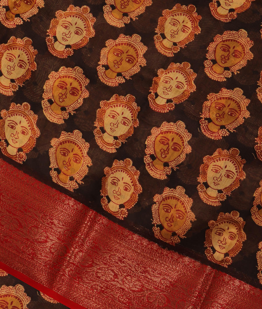 Black Soft Printed Cotton Saree T299885-image