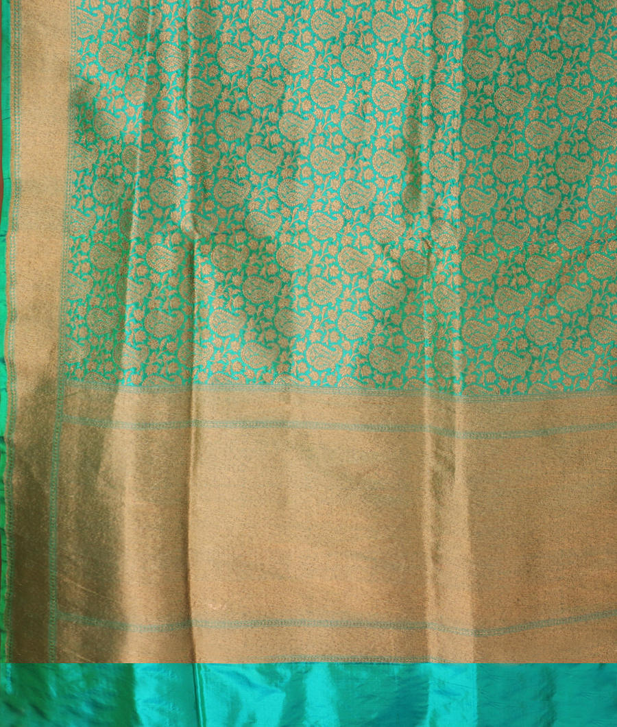 Bluish Green Banaras Silk Saree T3090684
