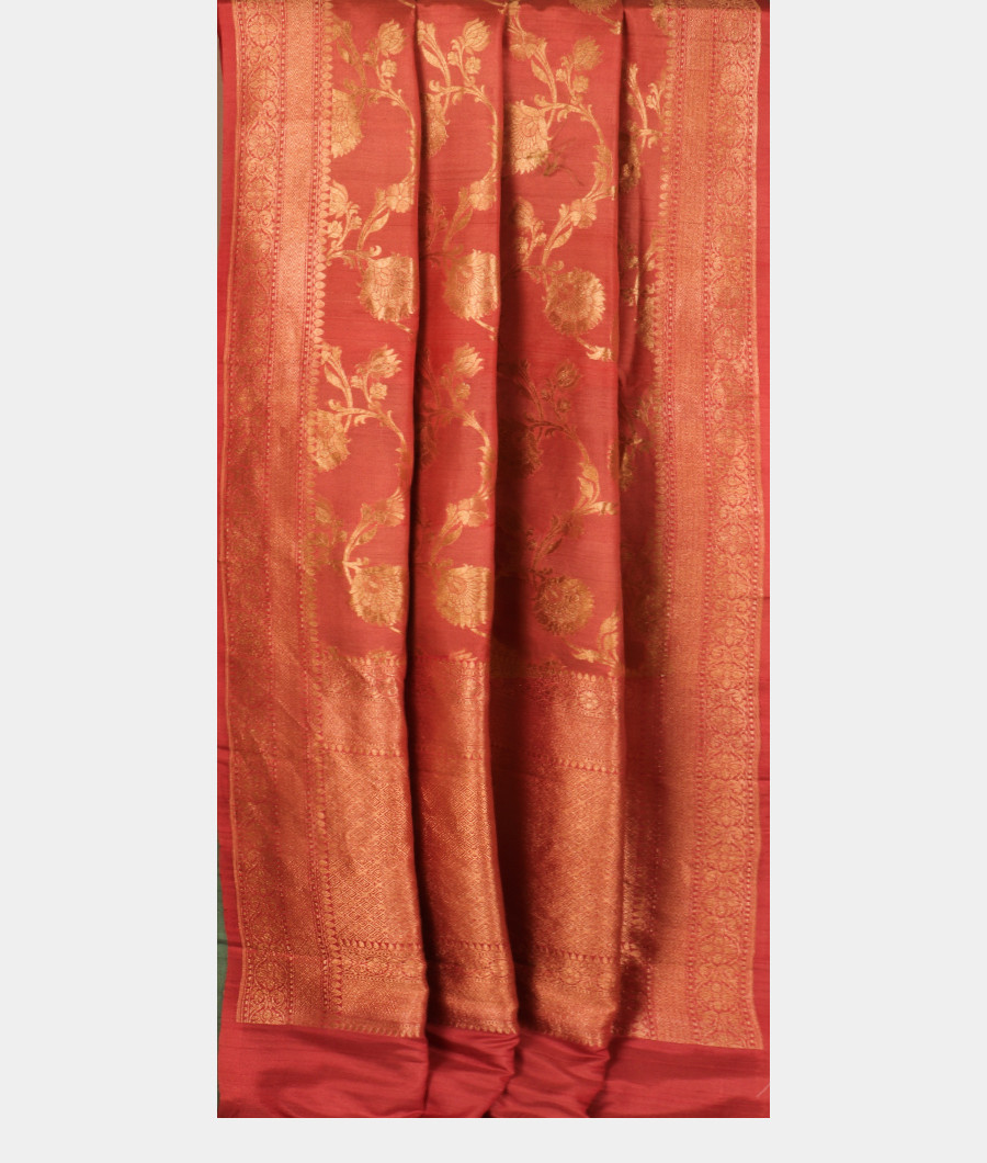 Rust Tussar Georgette Silk Saree T3008252