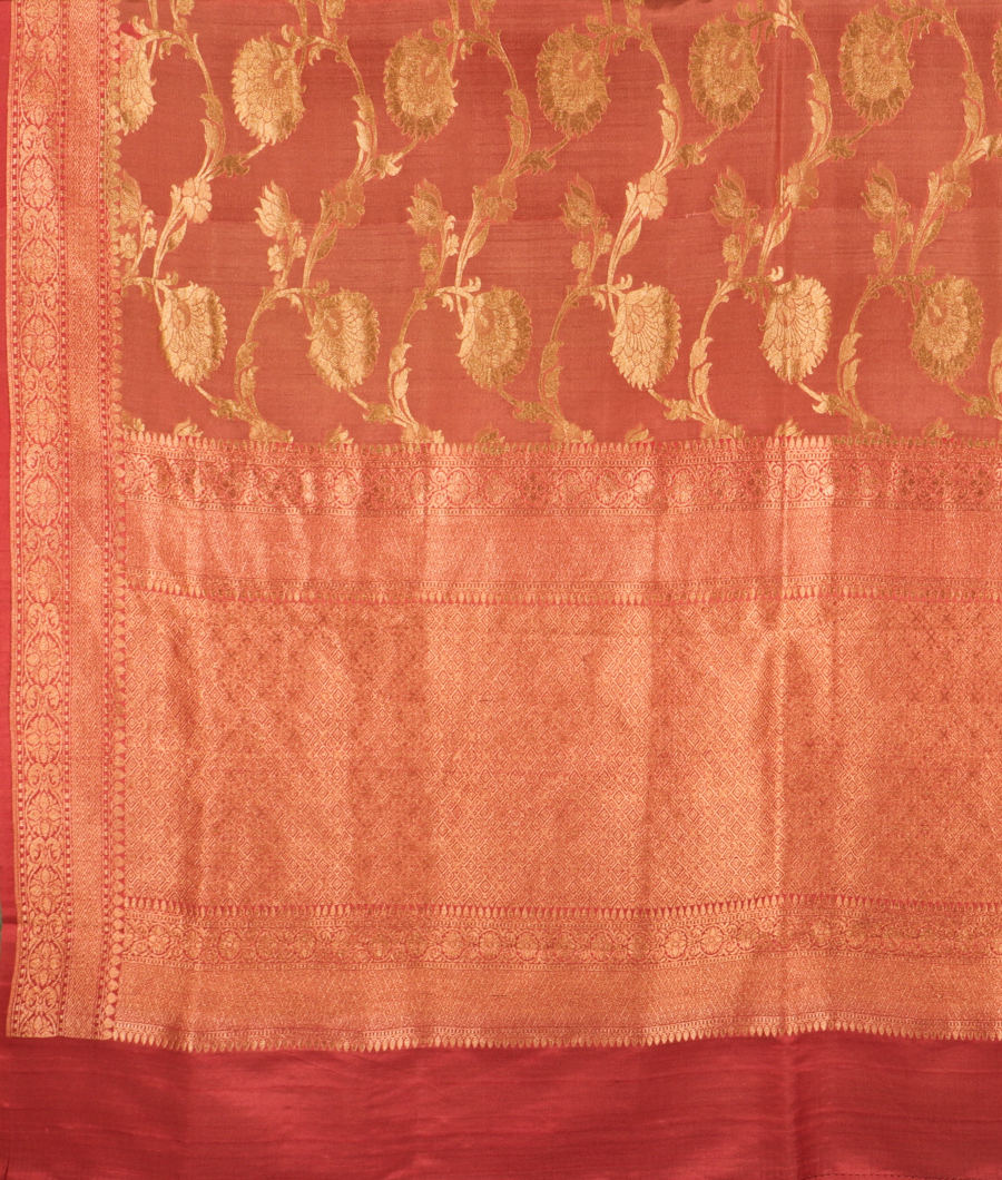 Rust Tussar Georgette Silk Saree T3008254