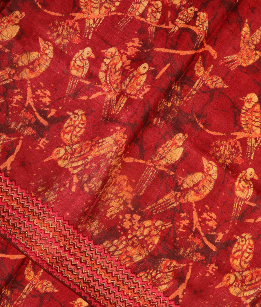 Maroon Tussar Printed Saree T297768-image