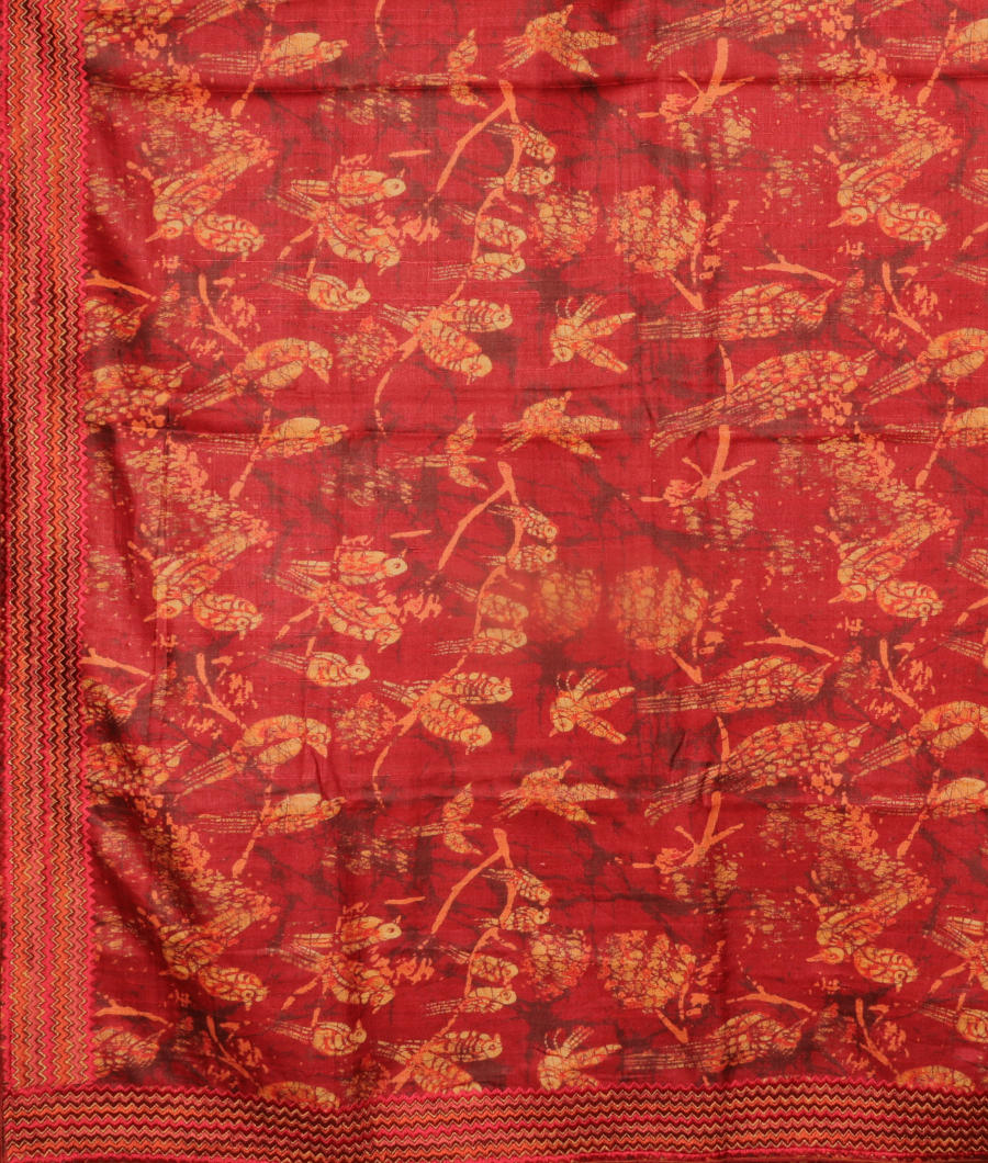 Maroon Tussar Printed Saree T2977684
