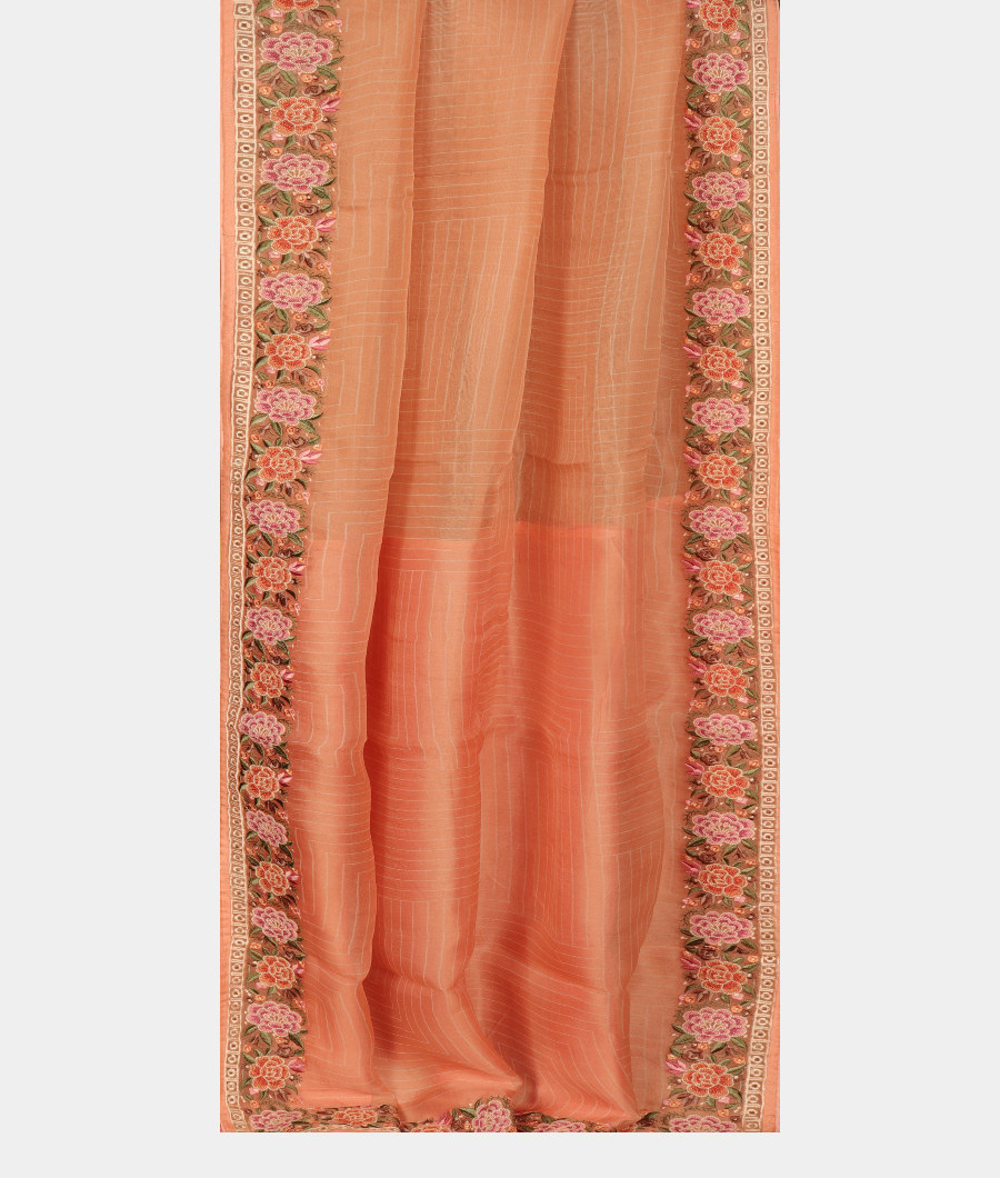 Peach Organza Embroidery Saree T2896062