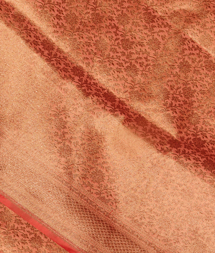 Pinkish Orange Banaras Silk Saree T300499-image