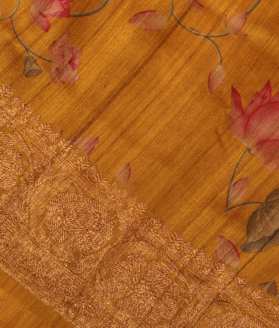 Yellow Tussar Printed Saree T309506-image