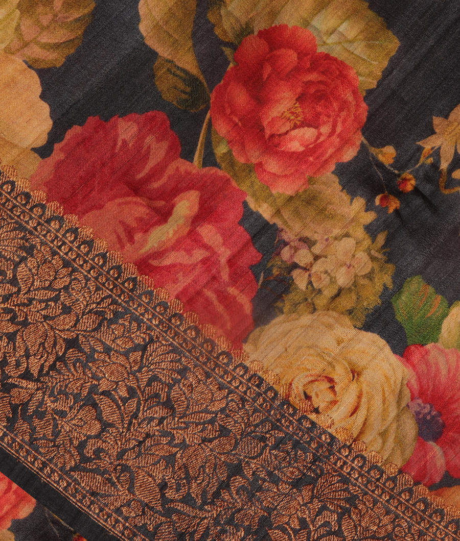 Grey Tusar Printed Saree T309510-image