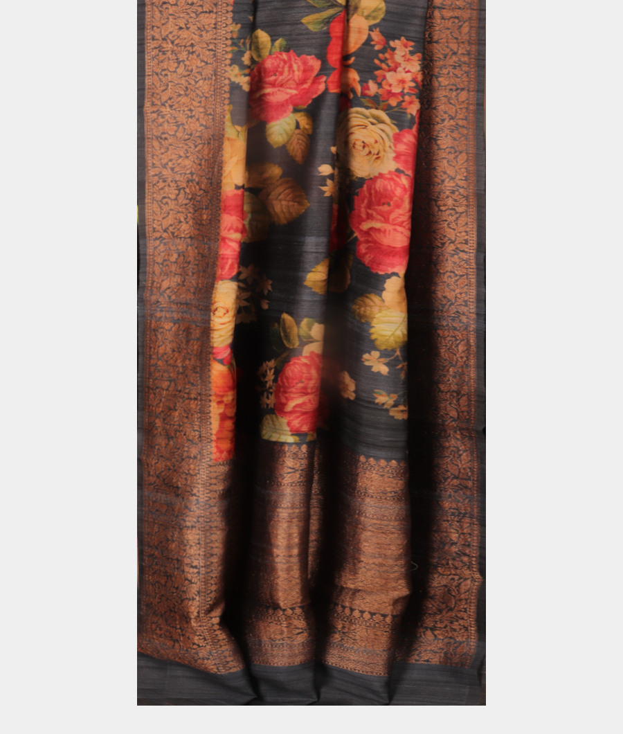 Grey Tusar Printed Saree T3095102