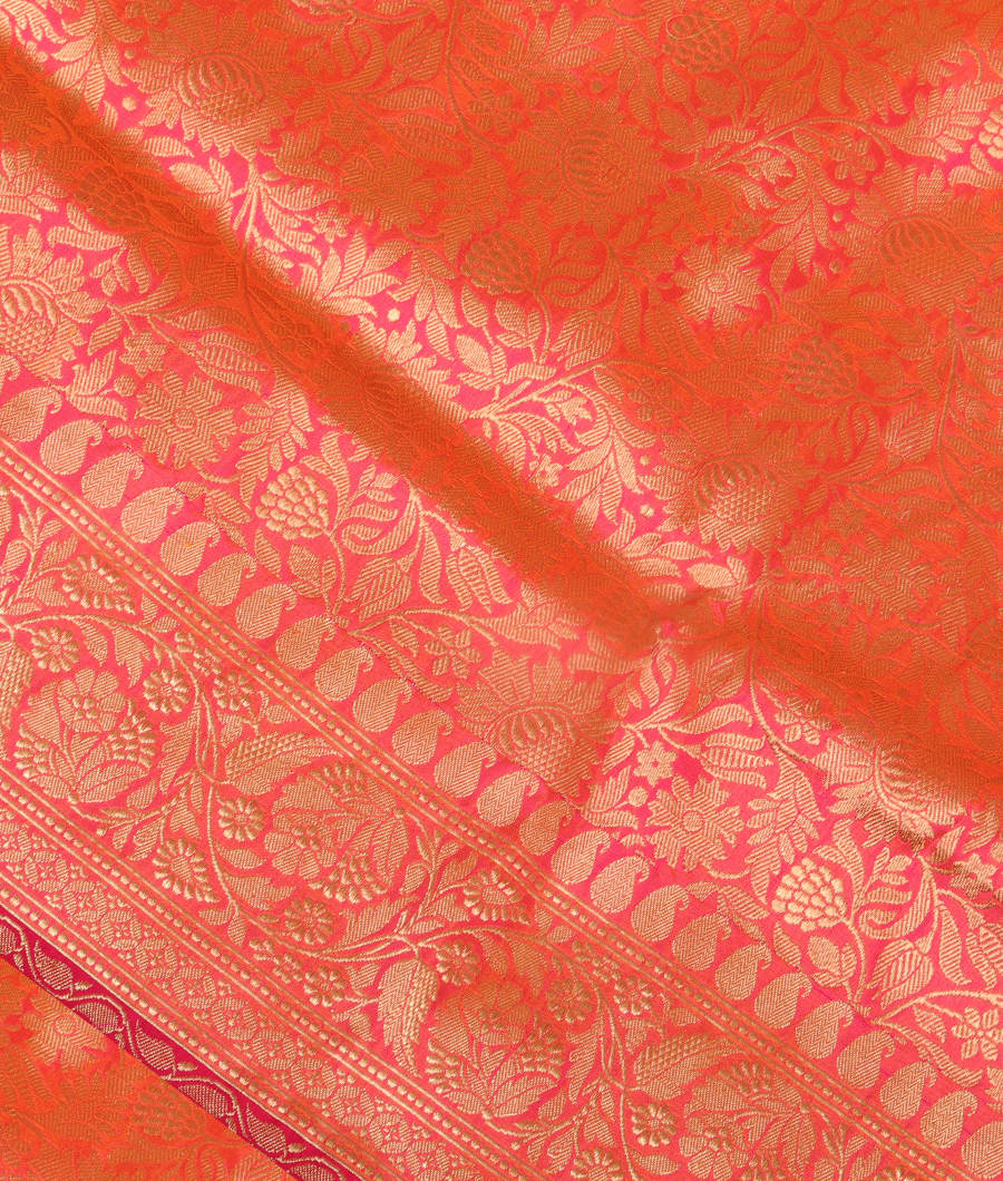 Pinkish Orange Banaras Silk Saree T287758-image