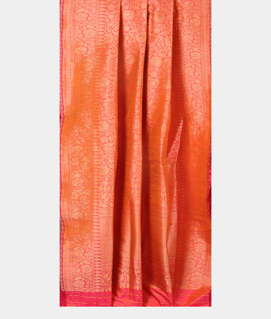 Pinkish Orange Banaras Silk Saree T2877582