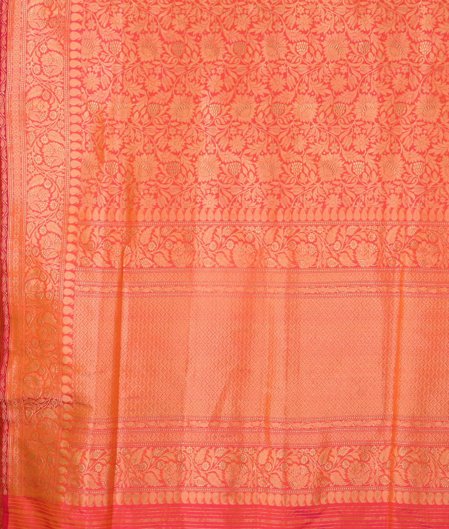 Pinkish Orange Banaras Silk Saree T2877584