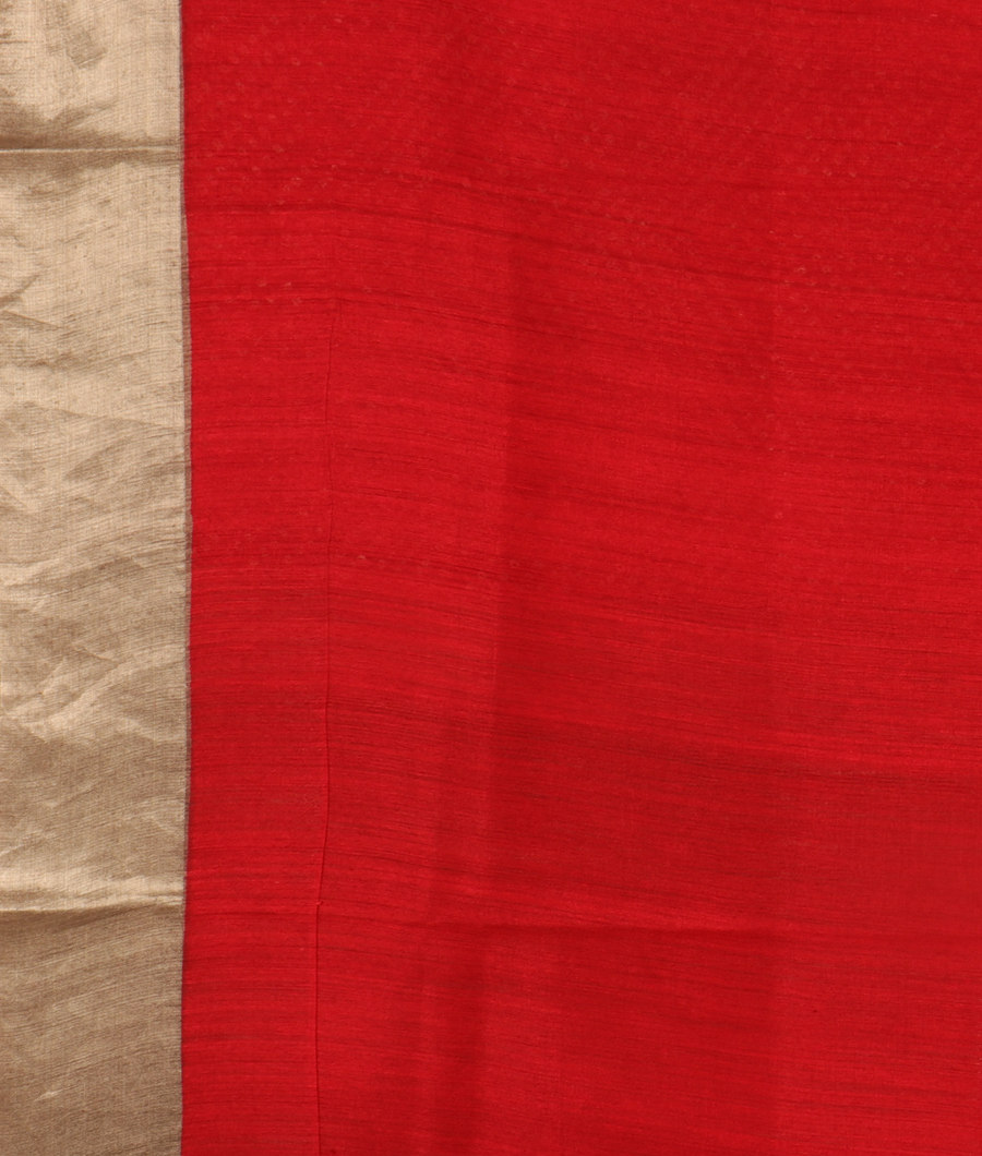 Red Tussar Printed Saree T3095423