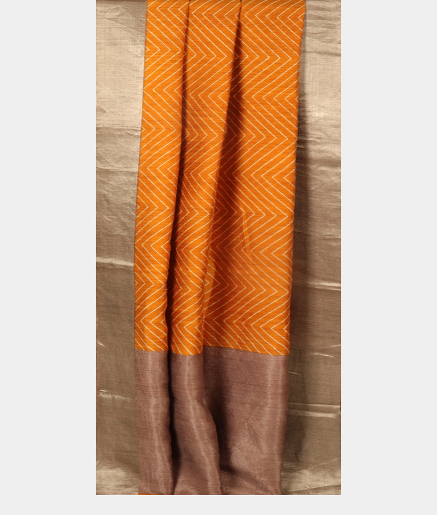 Mustard Yellow Tussar Printed Saree T3095382