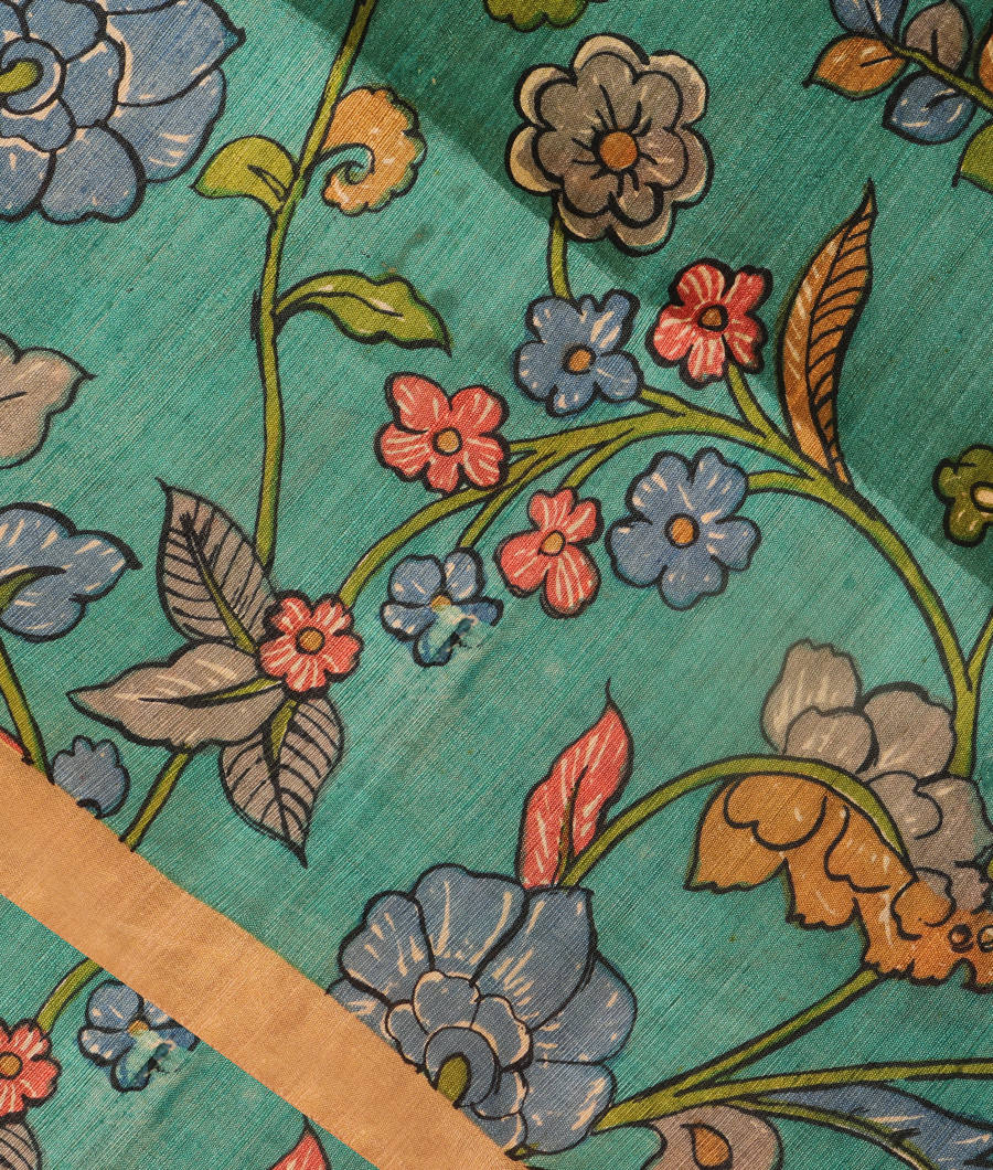 Blue Printed Raw Silk Saree T308786-image