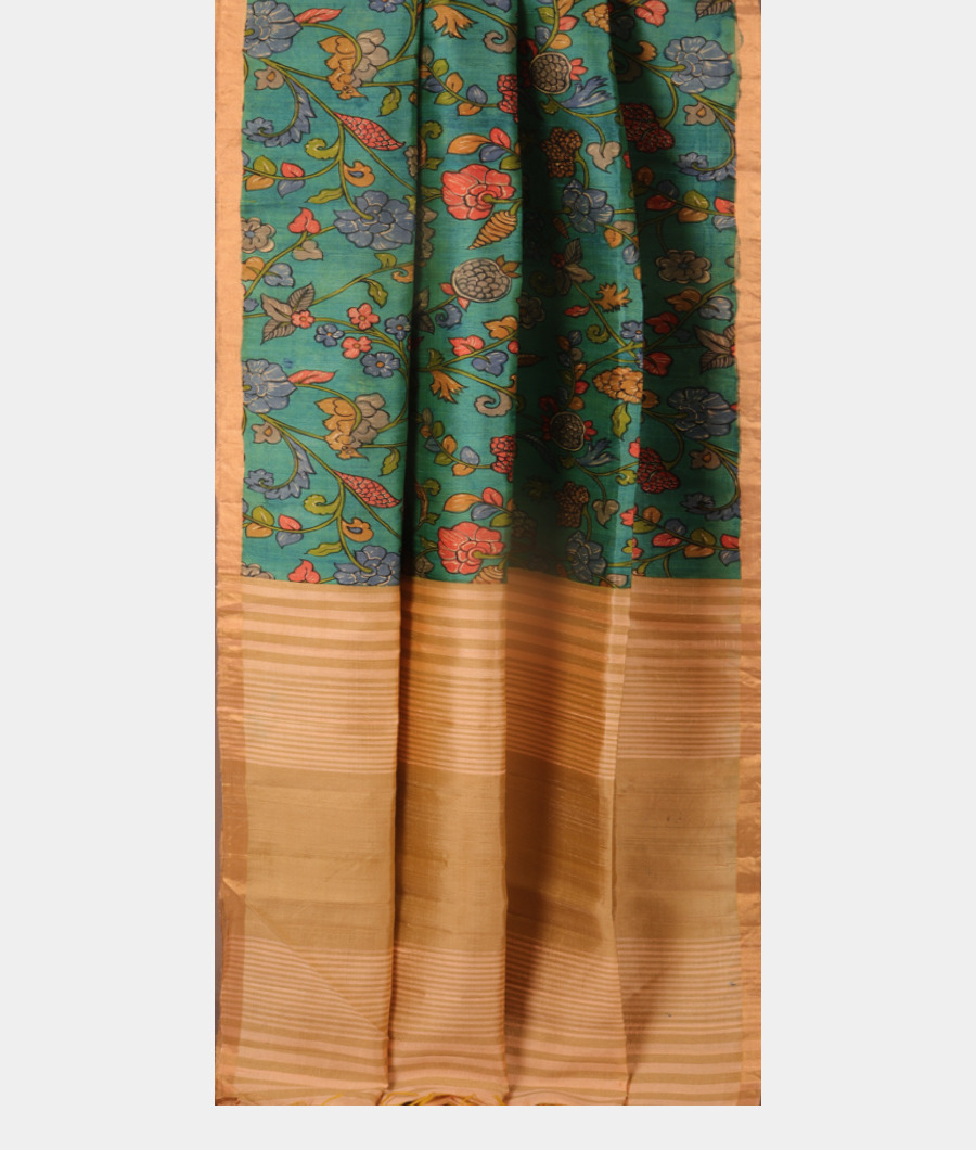 Blue Printed Raw Silk Saree T3087862