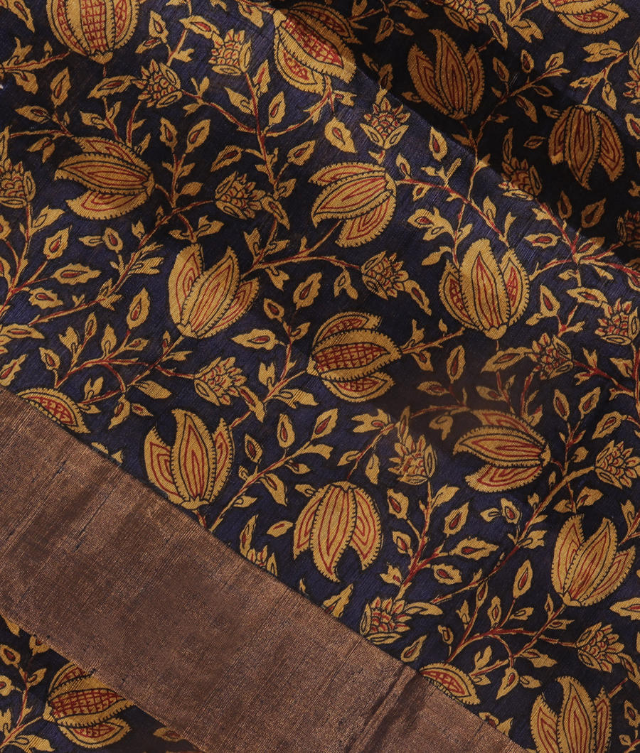 Blue Printed Raw Silk Saree T308787-image