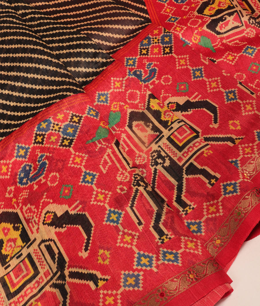 Black Tussar Printed Saree T3098412