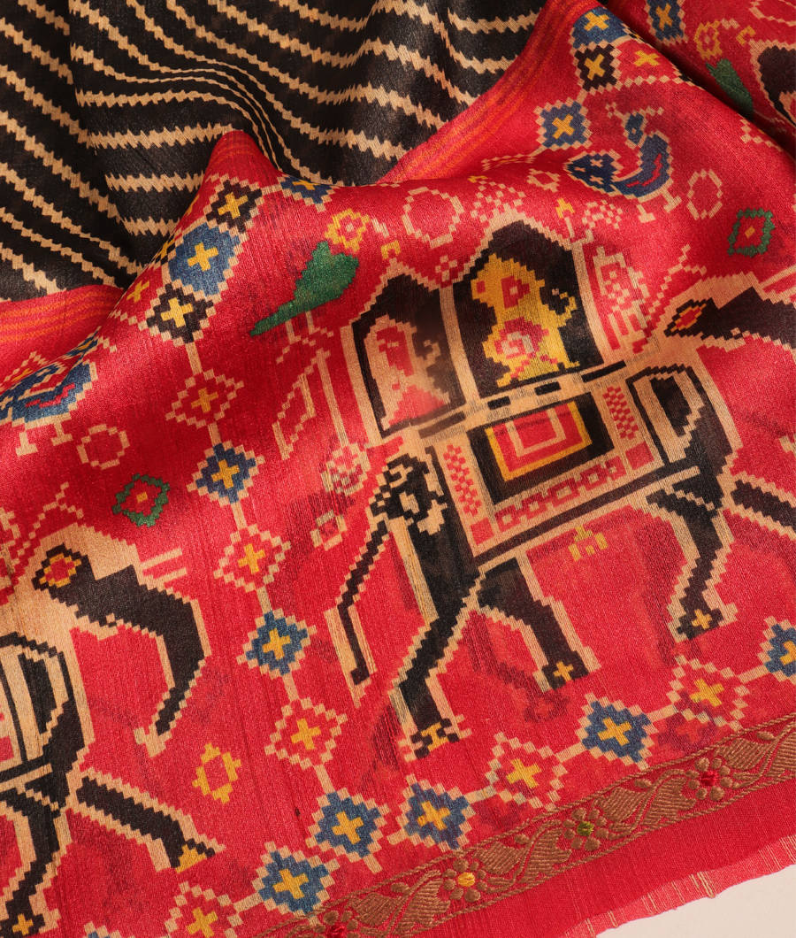 Black Tussar Printed Saree T3098413