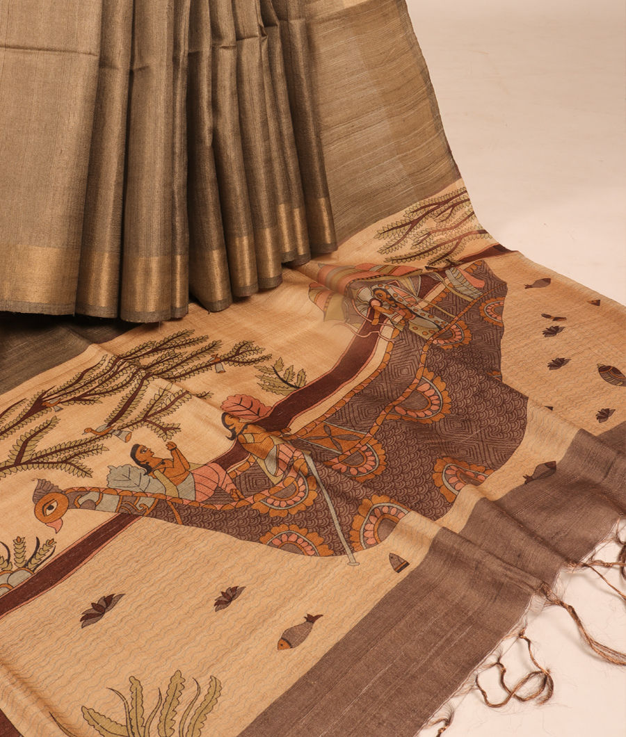 Grey Tussar Printed Saree T304185-image