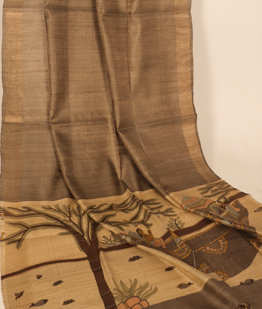 Grey Tussar Printed Saree T3041852