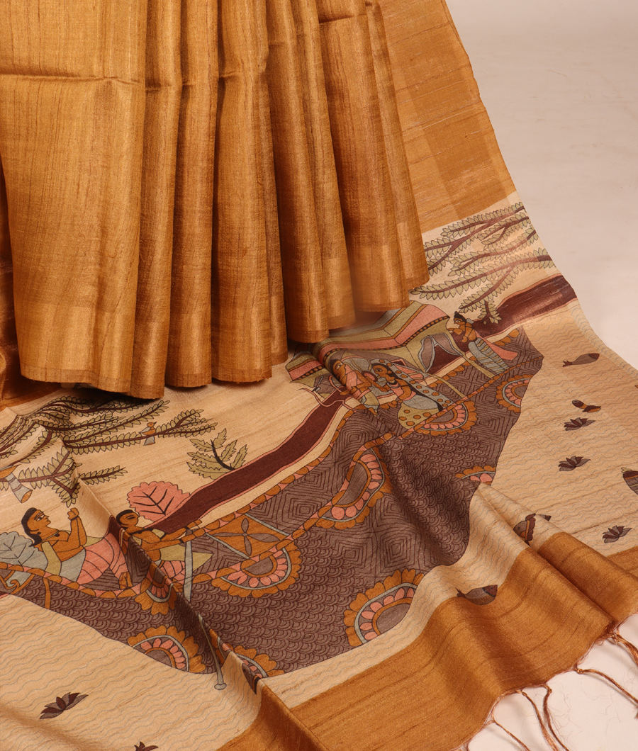 Yellow Tussar Printed Saree T304184-image