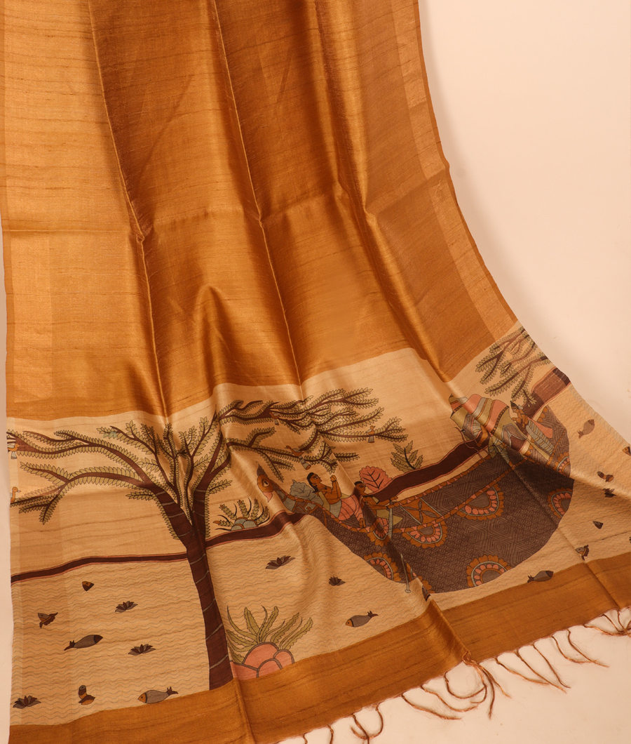 Yellow Tussar Printed Saree T3041842