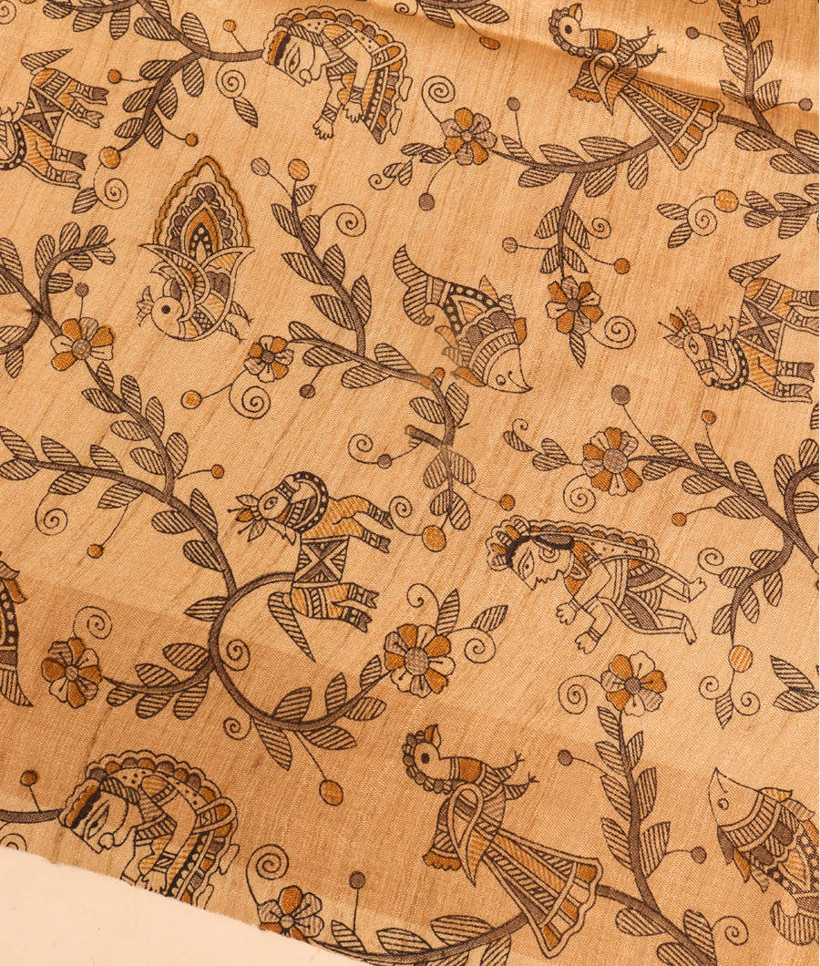 Yellow Tussar Printed Saree T3041843