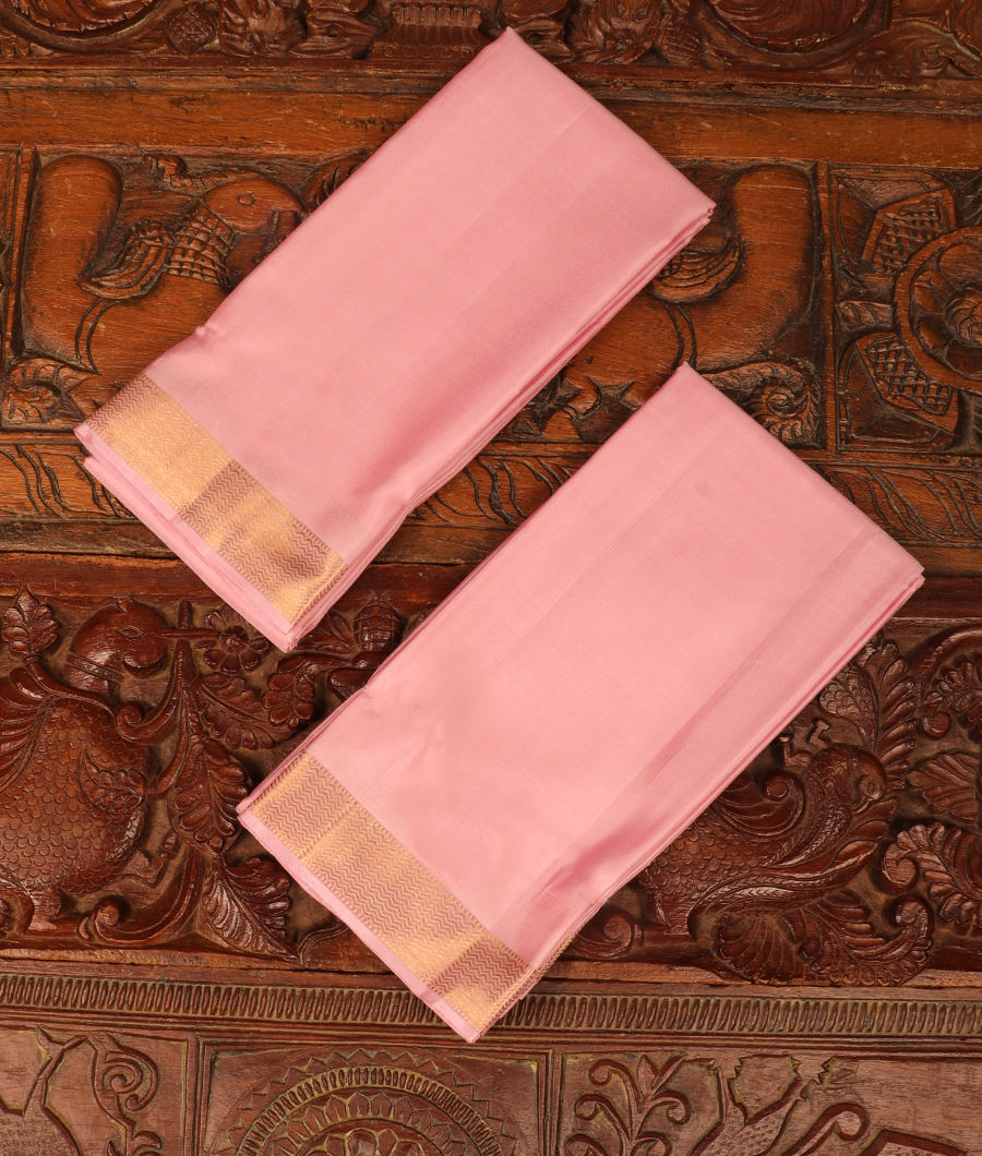Pink Handwoven Kanjivaram Silk Dhoti and Vastharam T303736-image