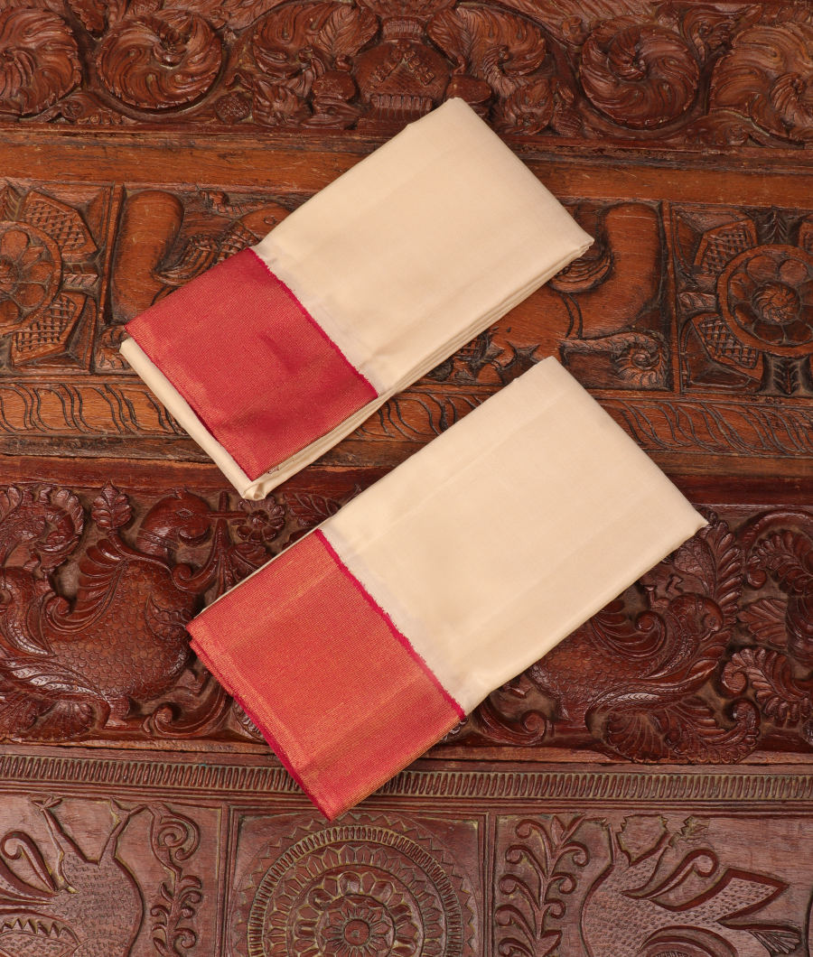 White Handwoven Kanjivaram Silk Dhoti and Vastharam T310831-image