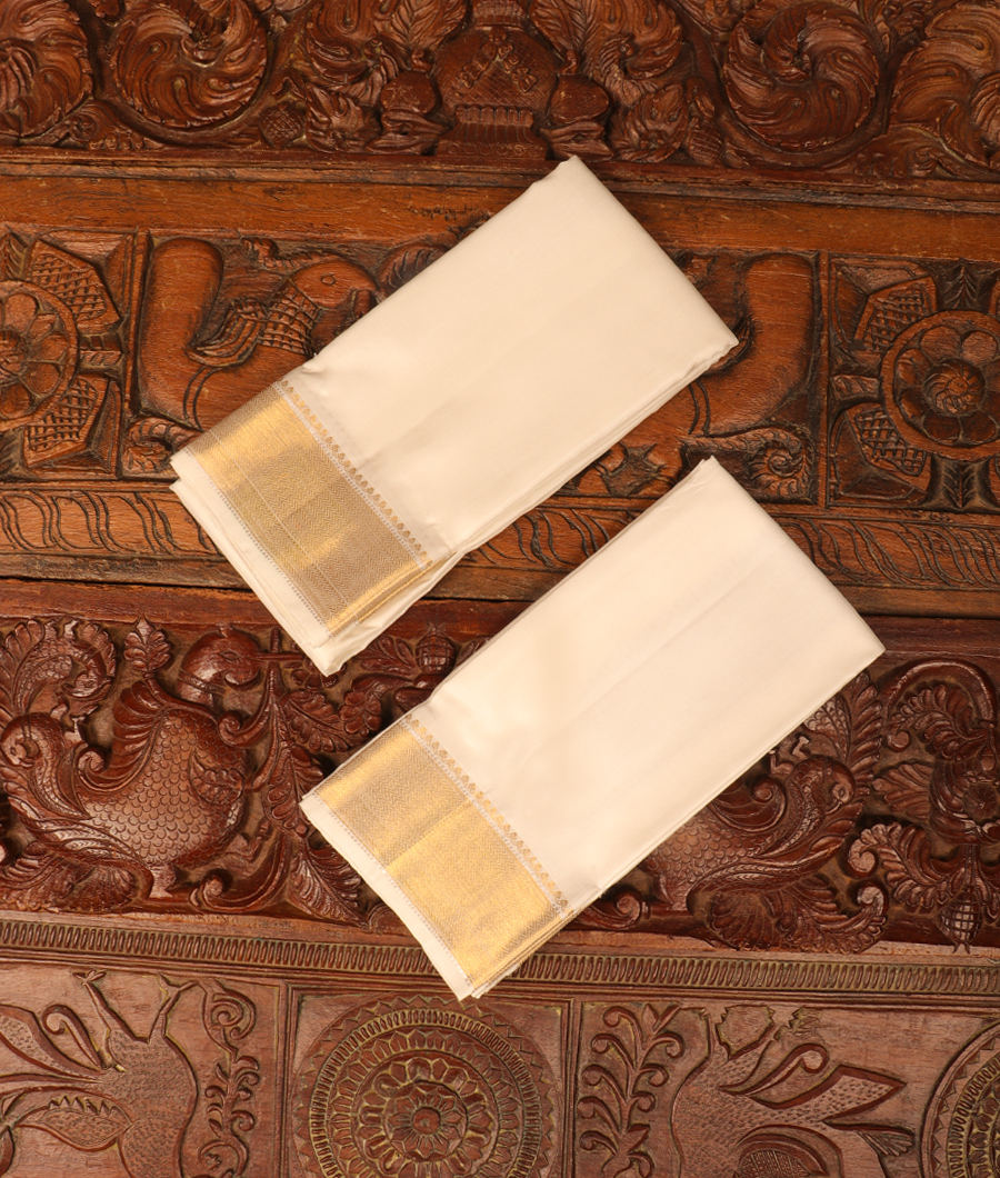 White Handwoven Kanjivaram Silk Dhoti and Vastharam T310726-image