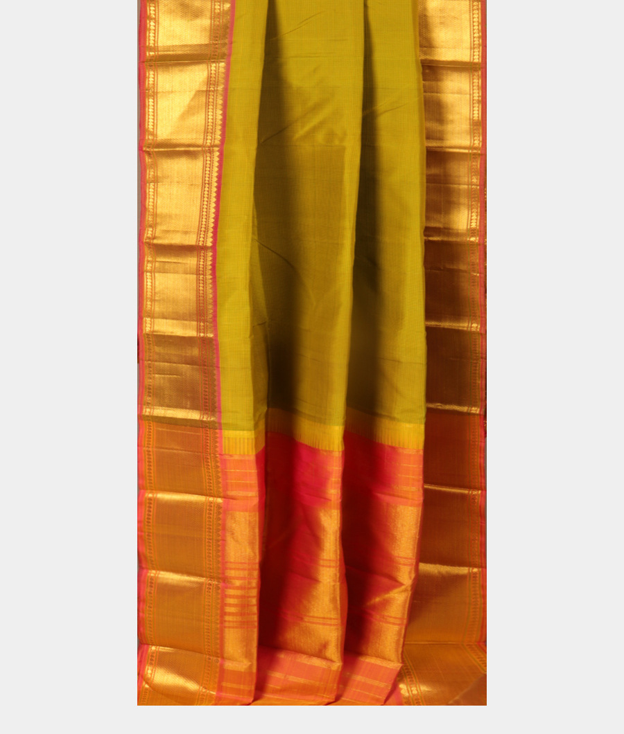 Yellow and Green Handwoven Kanjivaram Silk Saree T3105882