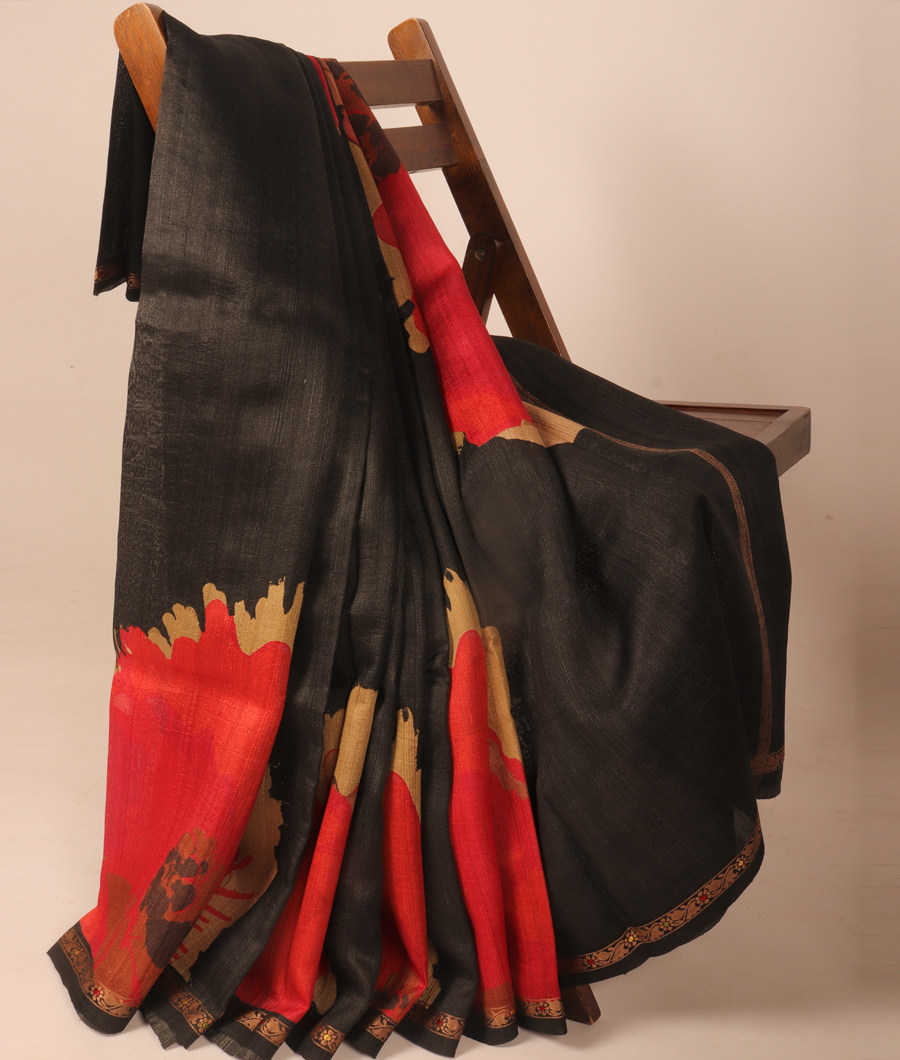 Black Tussar Printed Saree T309858-image