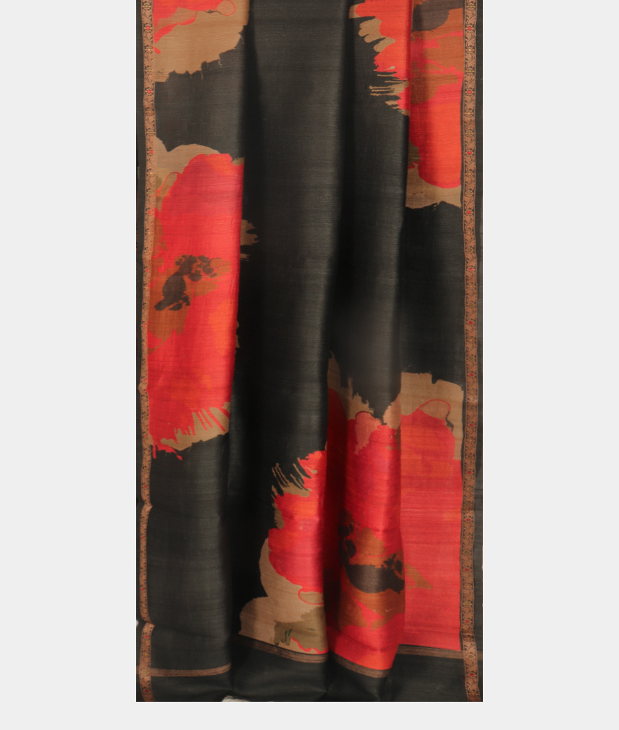 Black Tussar Printed Saree T3098584