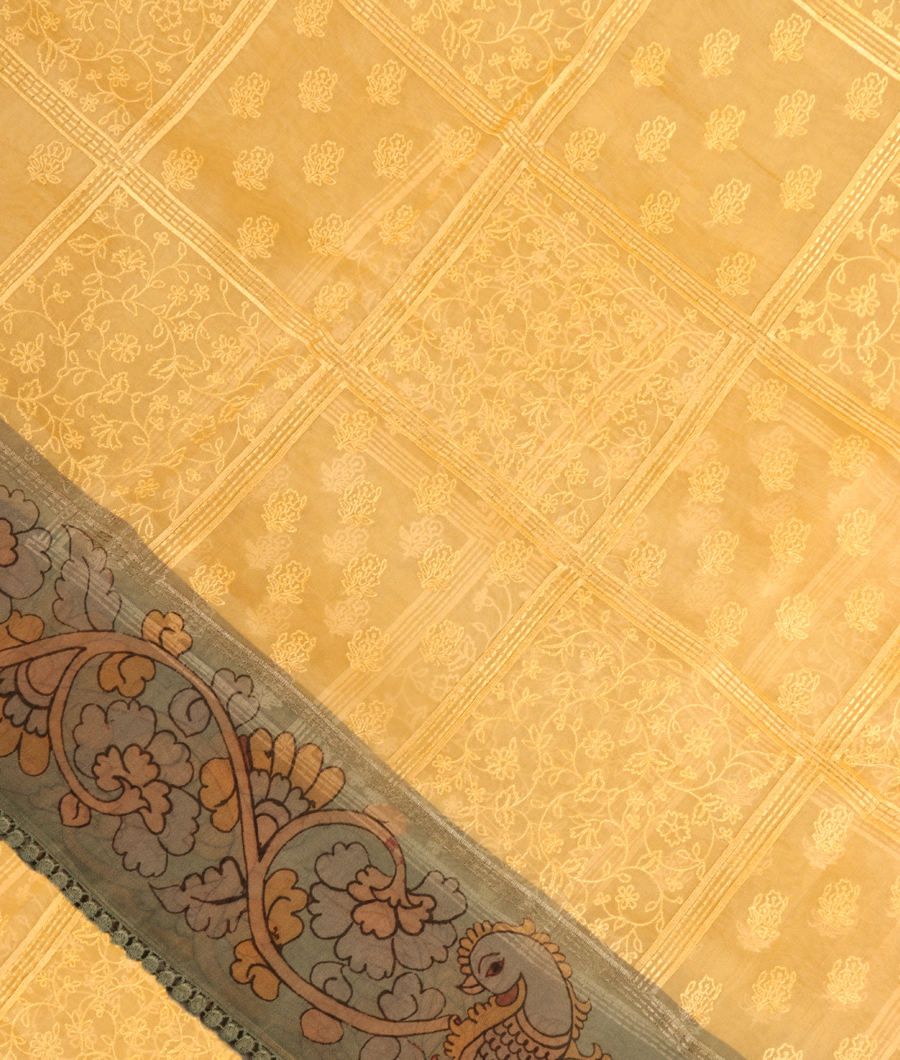 Yellow Kora Organza Printed Saree T310005-image