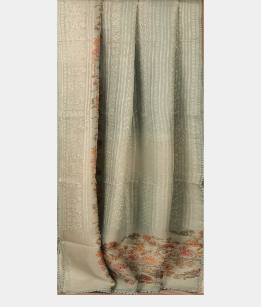 Blue Kora Organza Printed Saree T3098222