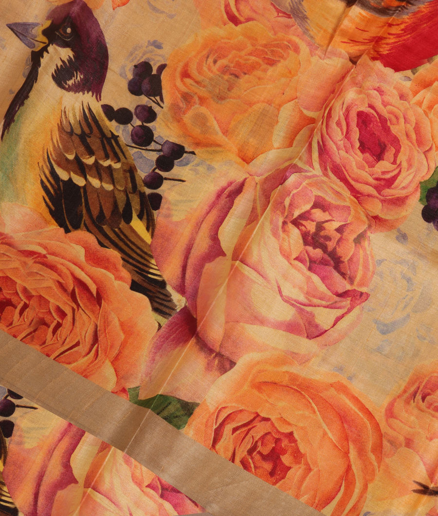 Beige Tussar Printed Saree T301351-image