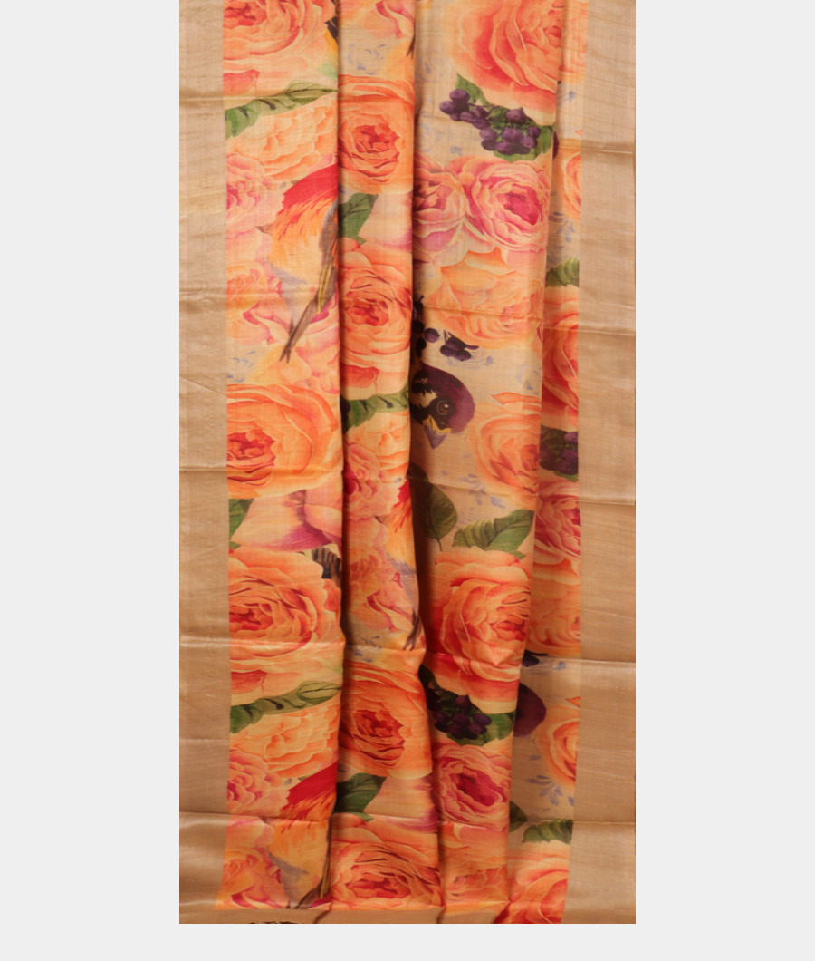 Beige Tussar Printed Saree T3013512