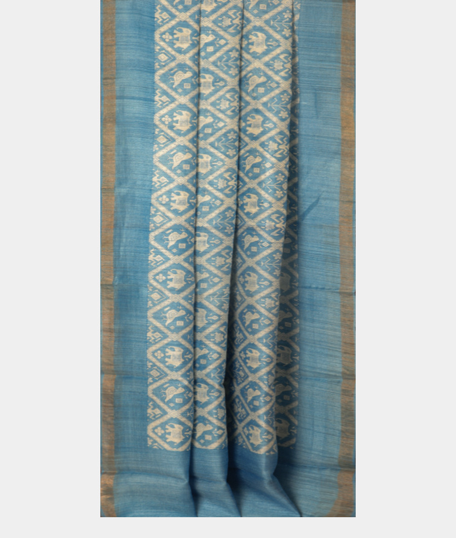 Blue Tussar Printed Saree T2972002