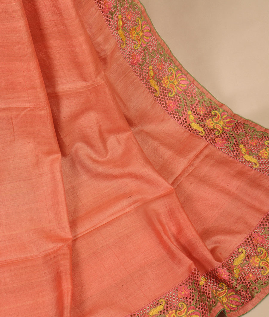 Pink Tussar cutwork saree T303444-image