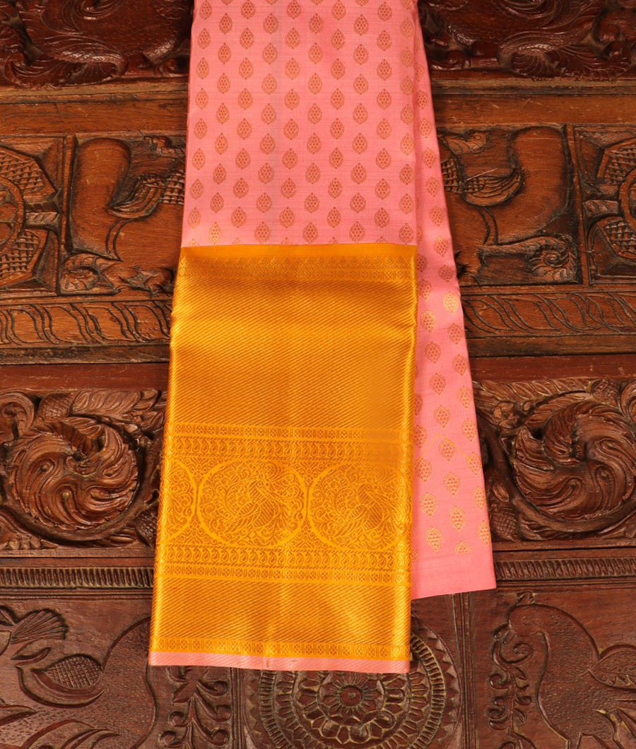 Peach Handwoven Kanjivaram Silk Pavadai T311245-image