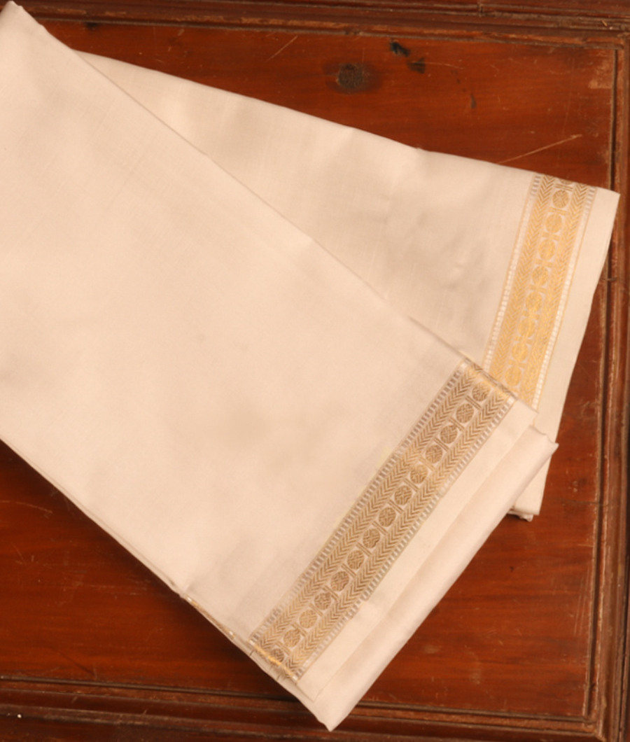 White Handwoven Kanjivaram Silk Dhoti and Vastharam T310717-image