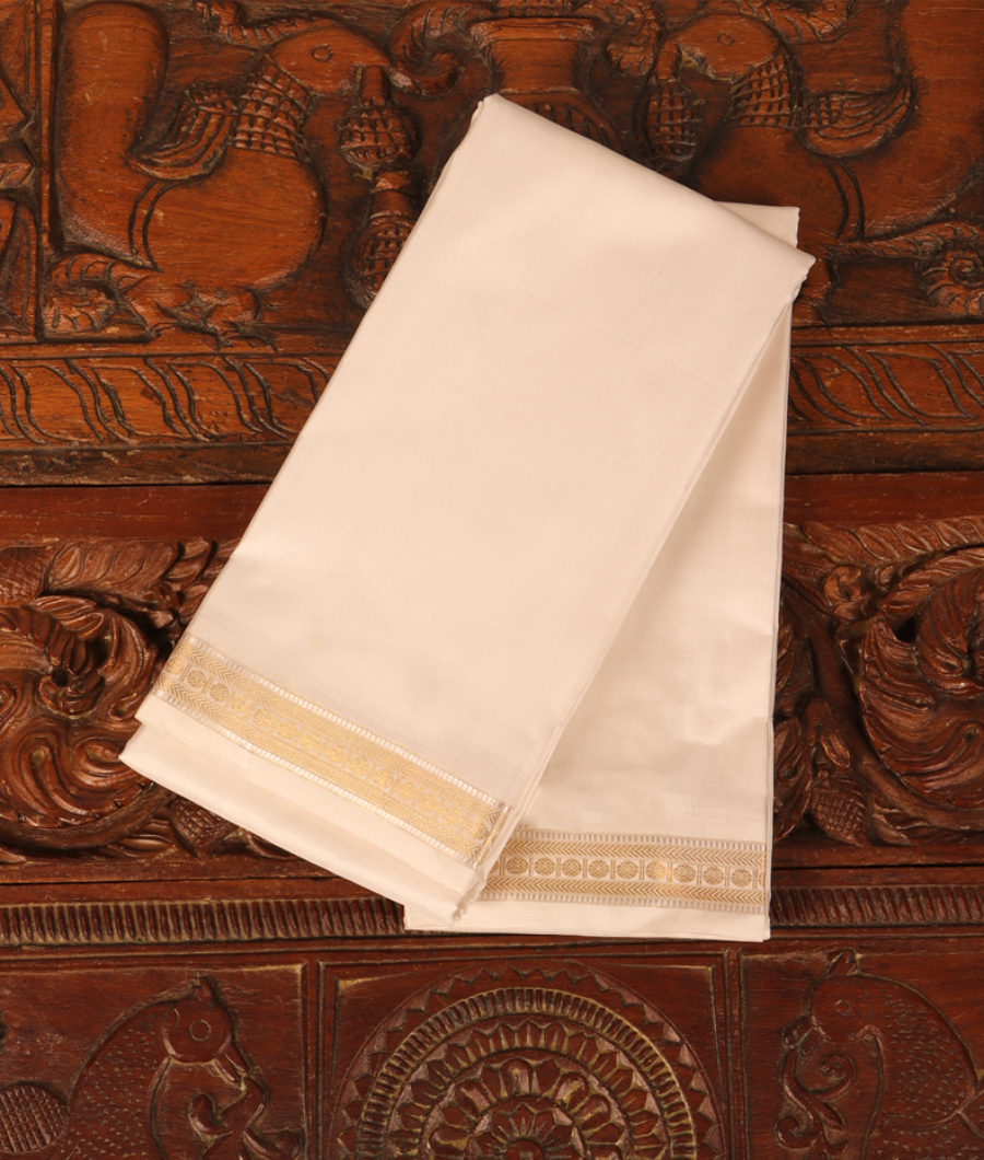 White Handwoven Kanjivaram Silk Dhoti and Vastharam T3107172
