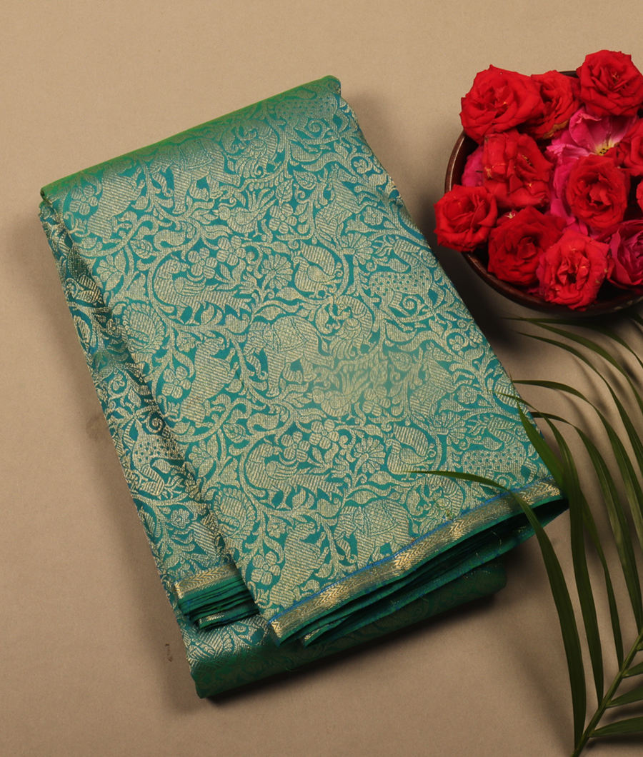 Peacock Blue Handwoven Kanjivaram Silk Saree T289775-image