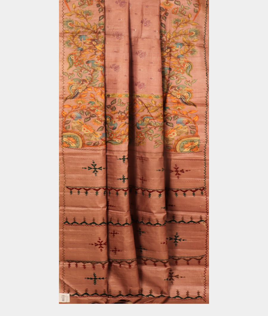 Dusty Pink Tussar Printed Saree T3010792
