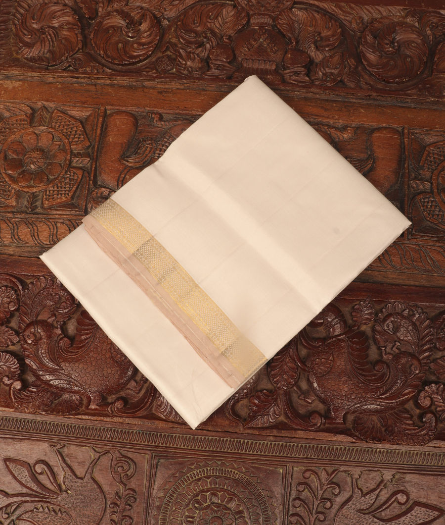 White Handwoven Kanjivaram Silk Dhoti and Vastharam T307855-image