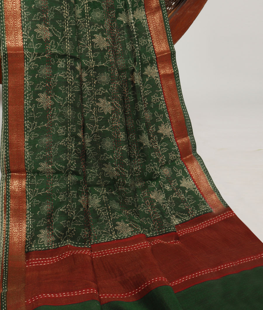 Green Tussar Printed Saree T3104992