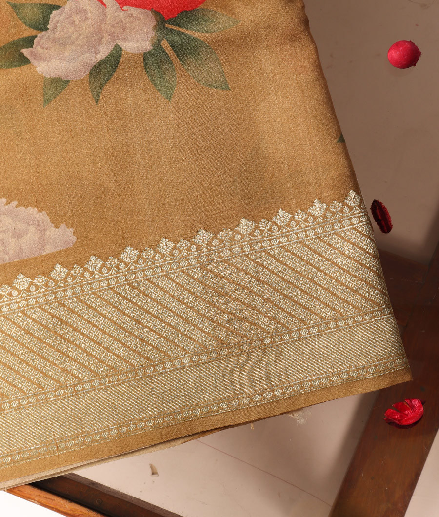 Beige Banaras Kathan Tussar Saree  T313078-image